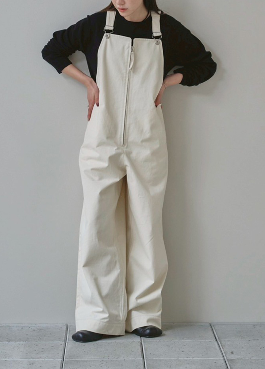 前拉鍊吊帶連身褲